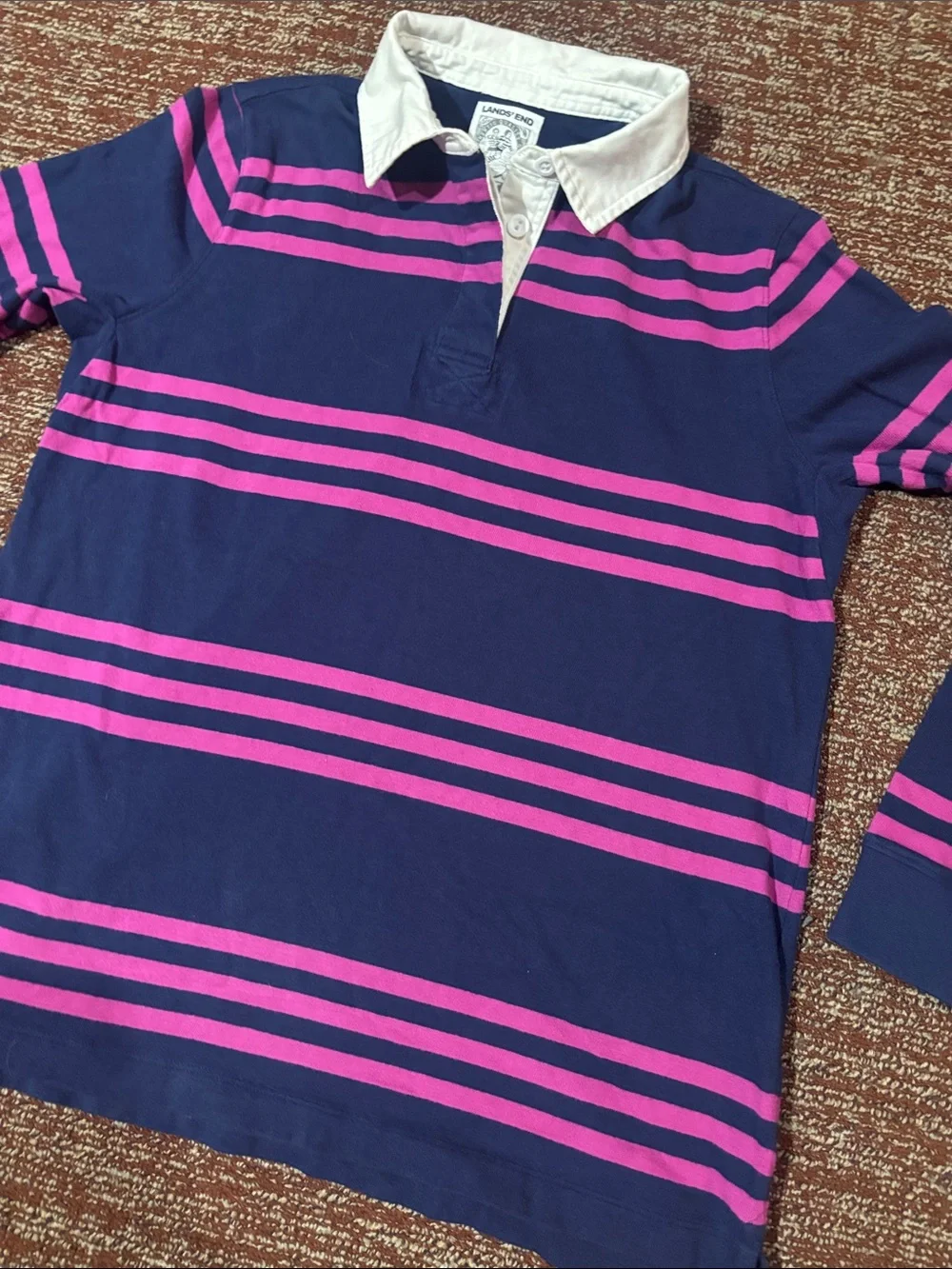 Vintage striped rugby shirt heavyweight long sleeve navy/pink preppy casual M